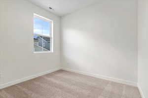 Unfurnished room with light colored carpet