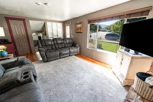 Living room with wood-type flooring