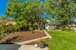 Fully fenced yard with lawn