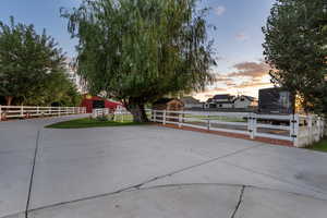 View of patio terrace at dusk