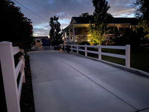 View of patio terrace at dusk