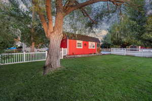 View of yard at dusk