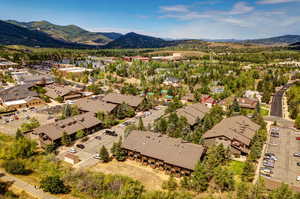 Birds eye view of property with a mountain view