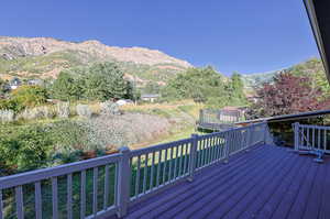 Wooden deck with a mountain view