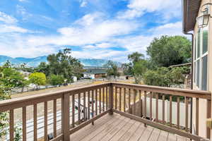 Wooden deck with a mountain view