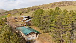 Aerial view featuring a mountain view