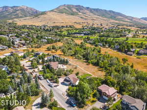 Birds eye view of property with a mountain view