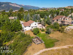 Drone / aerial view featuring a mountain view