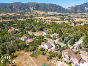 Aerial view featuring a mountain view