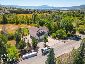 Bird's eye view with a mountain view