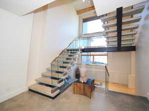 Stairway featuring hardwood / wood-style floors and a wealth of natural light