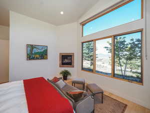 Bedroom featuring vaulted ceiling and wood-type flooring