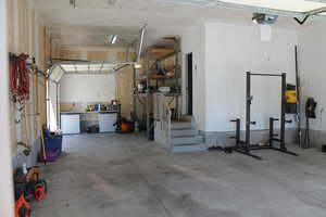 Garage with refrigerator