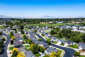 Aerial view featuring a mountain view