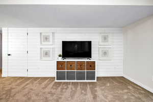 Unfurnished living room with carpet flooring