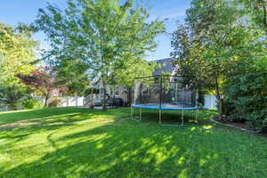 View of yard with a trampoline