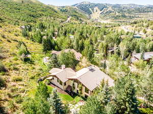 Aerial view featuring a mountain view