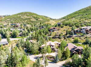 Drone / aerial view featuring a mountain view