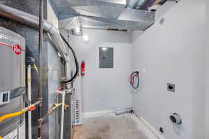 Utilities with water heater and electric panel