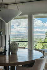 Dining space with a mountain view