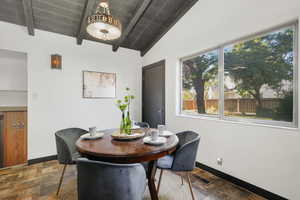 Dining room with beamed ceiling