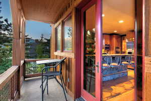 View of balcony at dusk