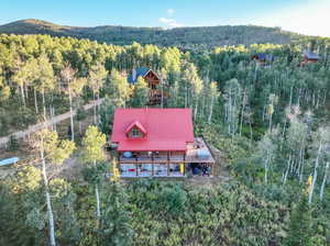 Birds eye view of property featuring a mountain view