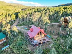 Aerial view featuring a mountain view