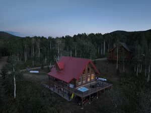 Exterior space with a wooden deck