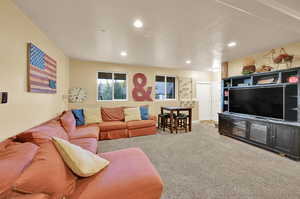 Living room featuring carpet floors