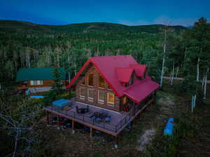 Aerial view featuring a mountain view