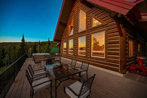 View of deck at dusk