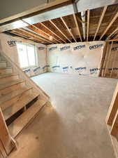Below grade area featuring stairway