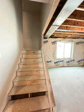 Stairway with unfinished concrete flooring
