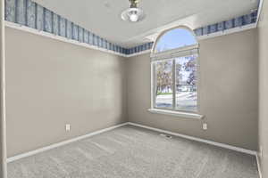 Spare room with carpet flooring, baseboards, and visible vents