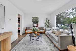 Living room featuring wood-style flooring