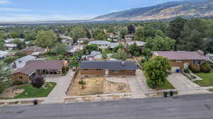 Drone / aerial view featuring a mountain view