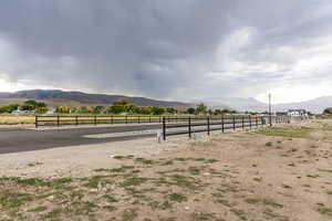 View of yard with a mountain view and a rural view