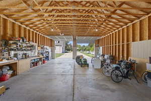 Garage with a workshop area