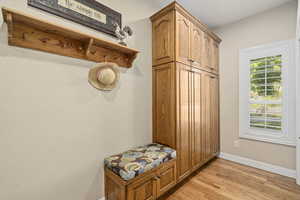 Mudroom featuring light wood-type flooring