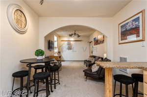 View of carpeted dining space