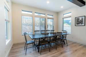 Dining area featuring light wood-type flooring