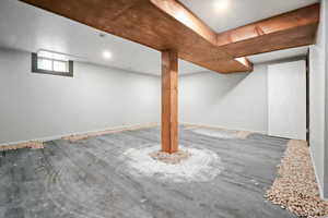 Basement with carpet flooring