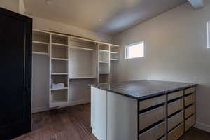 Walk in closet with stackable laundry hookups