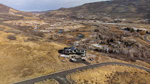 Drone / aerial view with a mountain view