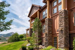 View of building exterior featuring a mountain view