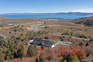 Aerial view of a water and mountain view