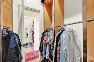 Spacious closet with hardwood / wood-style floors