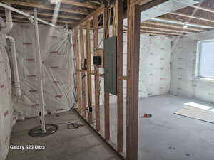 Basement with electric panel