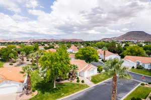 Aerial view featuring a mountain view